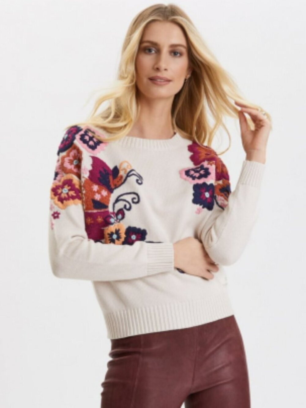 Odd Molly Miss Epic 3-D Embroidered Pullover Sweater Floral Boho Anthropologie